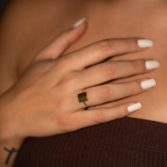 Gold Rings for Women and Teens, 18K Simple Gold Rings, Water Resistant Jewelry, Square Rings, Quality, and Long-Lasting, Dainty Ring, Cute Gold Rings Set for Teen Girls.