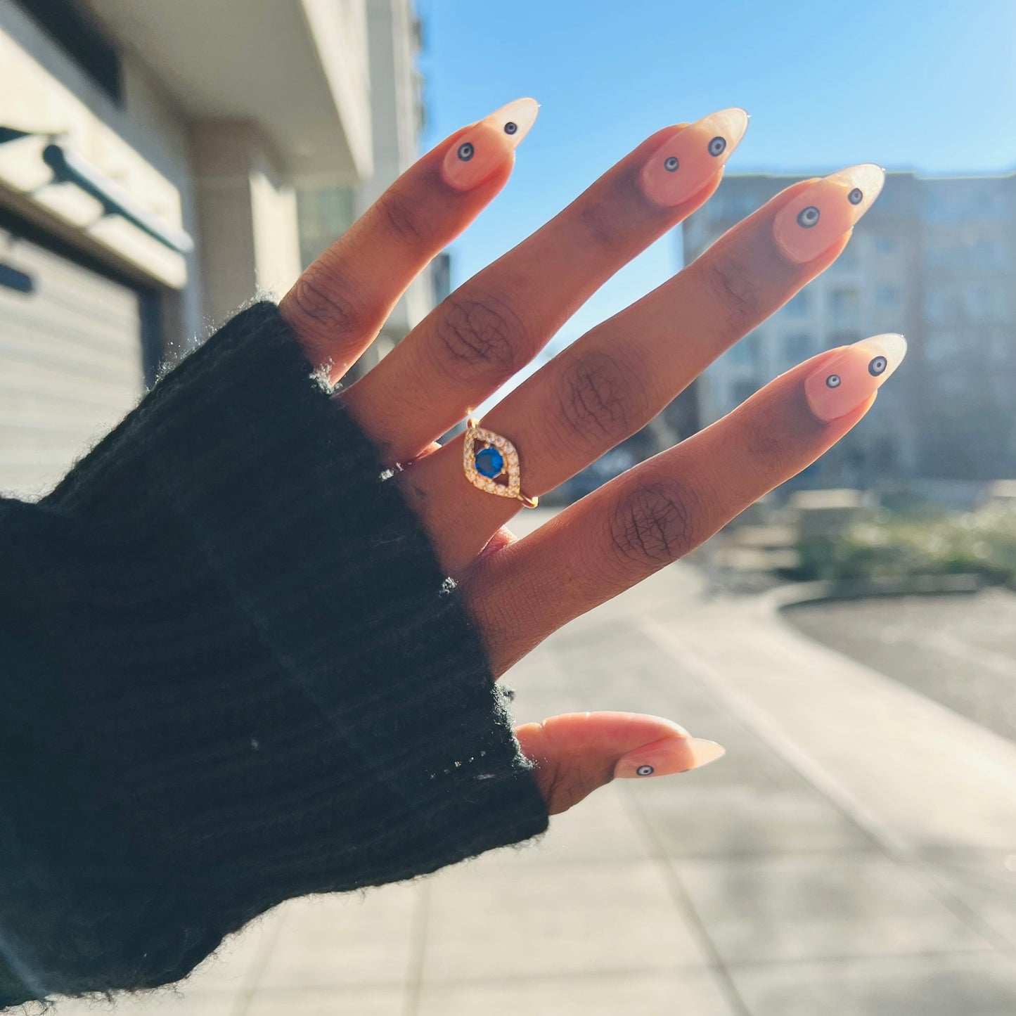 Evil Eye Ring. Custom-made Evil Eye Ring that is adjustable, 18k gold Plated, made with shiny Rhinestones and is water-resistant. Evil eye jewelry. Evil eye ring. Evil eye protection.