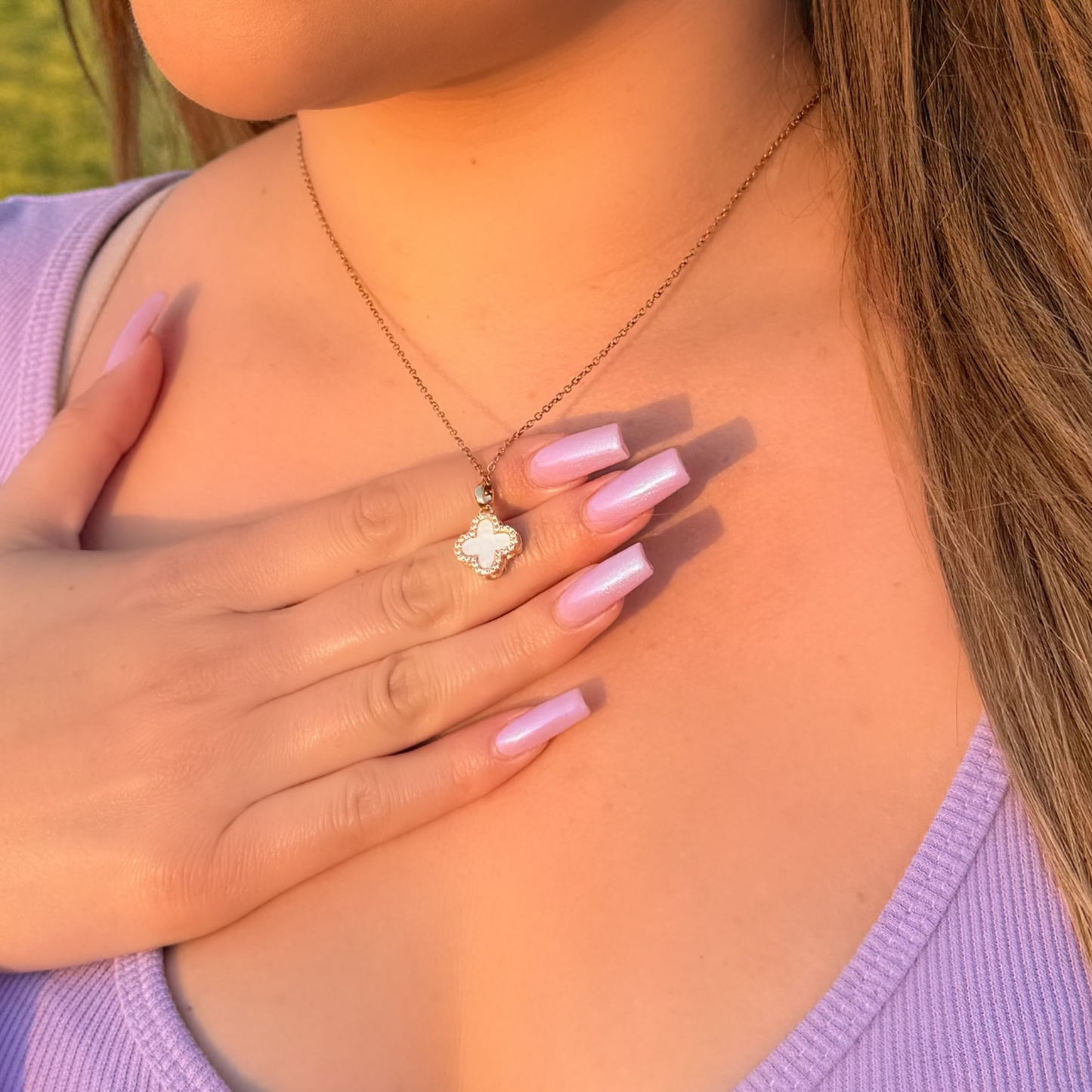 Black White Reversible Clover Necklace