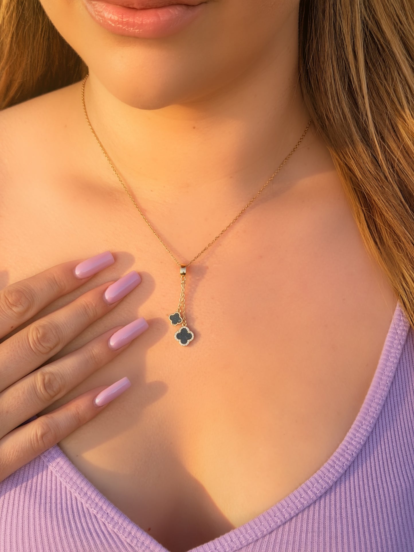 Double Black Clover Necklace