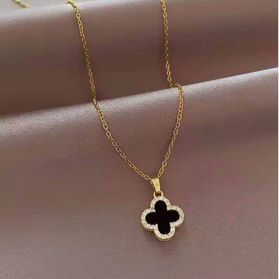 Black White Reversible Clover Necklace