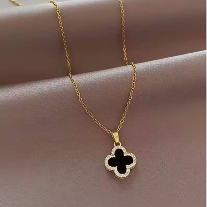 Black White Reversible Clover Necklace