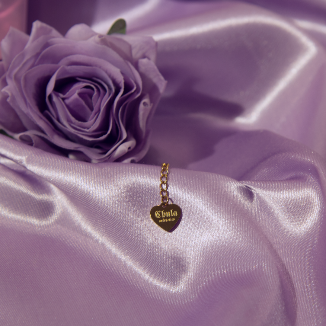 Chula Aesthetics jewelry tag displayed. Chula aesthetics heart tag. Chula Aesthetics jewelry.