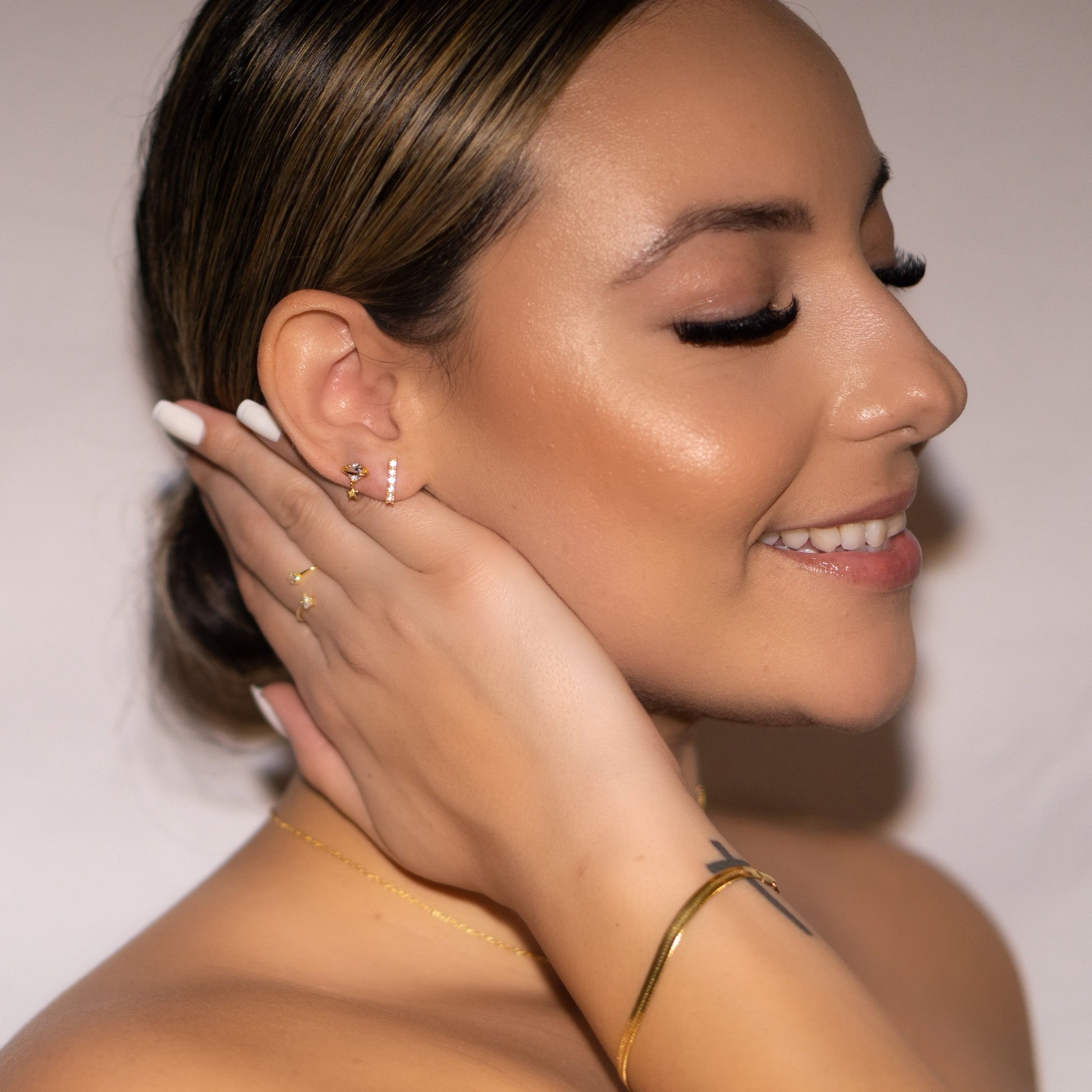 Women's and Girls 18k Gold Plated Earrings; Shiny Earrings; Simple Earrings; Rhinestone Earrings. Cubic zirconia stone earrings. Small earrings. Affordable Earrings and Jewelry; Cute Earrings; Cubic Zirconia Earrings; Small Jewelry Business. 