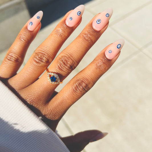 Evil Eye Ring. Custom-made Evil Eye Ring that is adjustable, 18k gold Plated, made with shiny Rhinestones and is water-resistant. Evil eye jewelry. Evil eye ring. Evil eye protection. 
