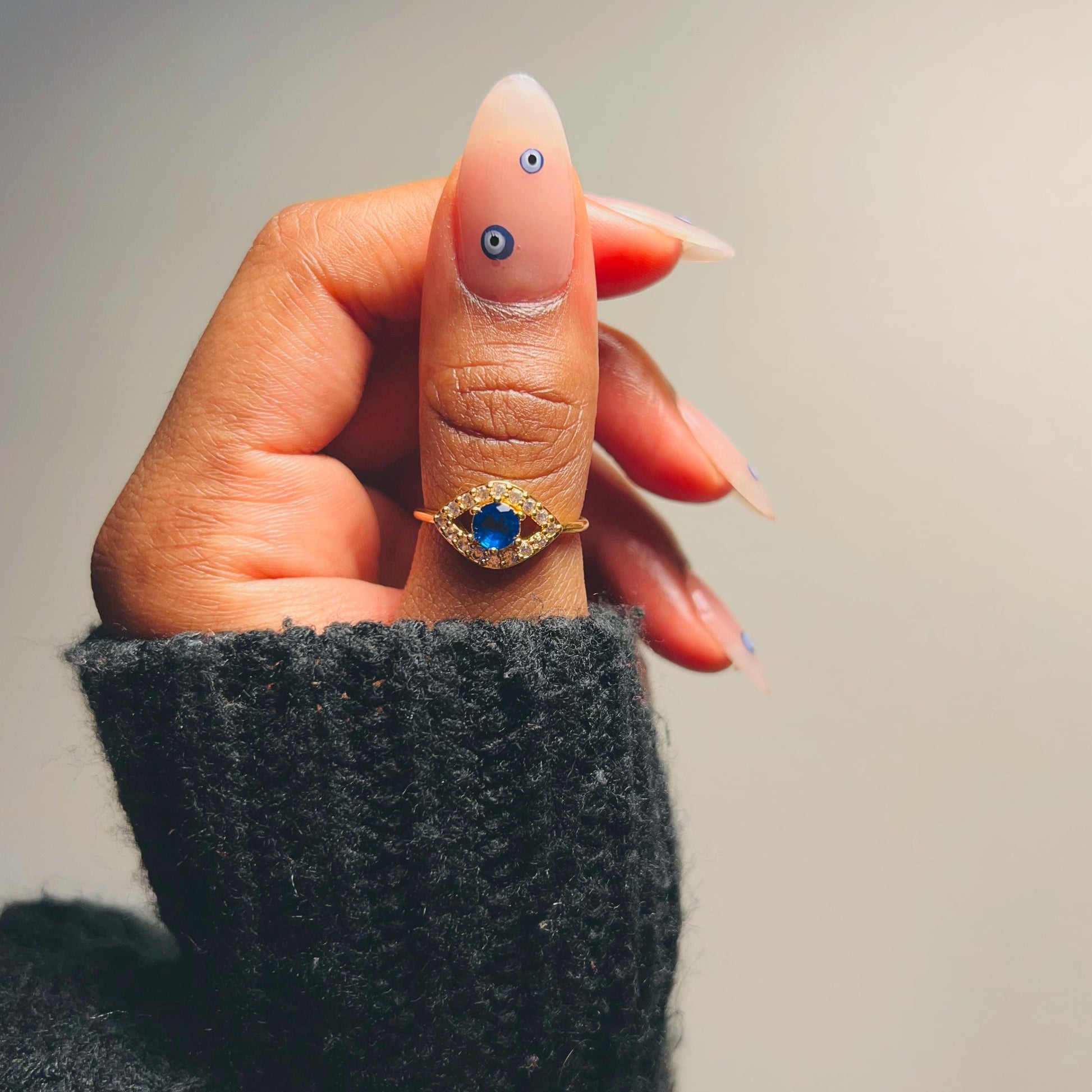Evil Eye Ring. Custom-made Evil Eye Ring that is adjustable, 18k gold Plated, made with shiny Rhinestones and is water-resistant. Evil eye jewelry. Evil eye ring. Evil eye protection. 