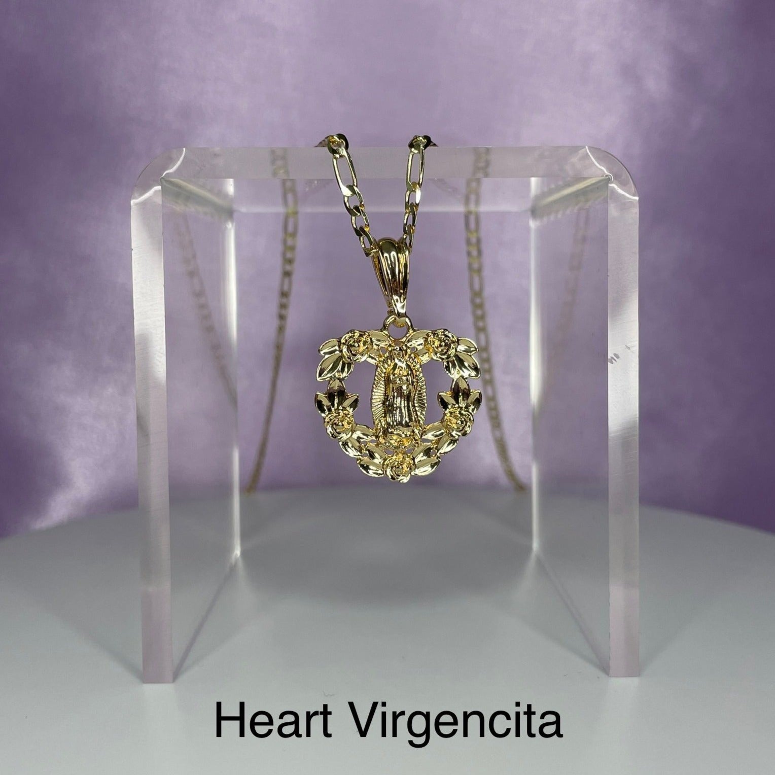 Heart virgencita pendant 14k gold plated on gold plated cute necklace. Virgen mary jewelry. Virgen maria jewelry. Joyas virgencita. Virgencita. Virgencita pendant.