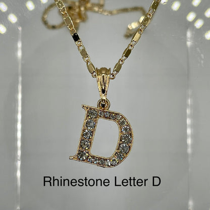 Rhinestone letter D pendant 14k gold plated on gold plated cute necklace. Letter pendants.