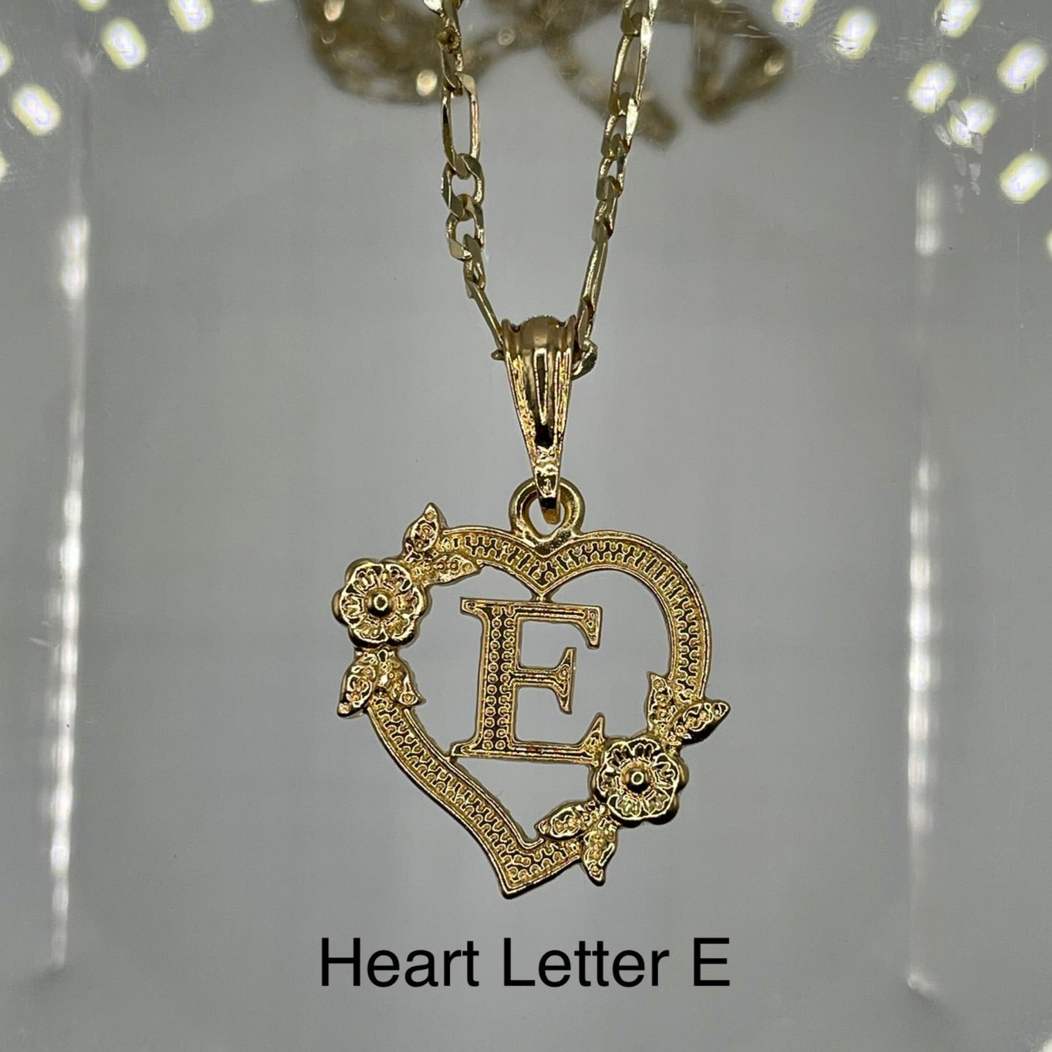 Heart letter E pendant. Gold heart pendant. Letter pendants.