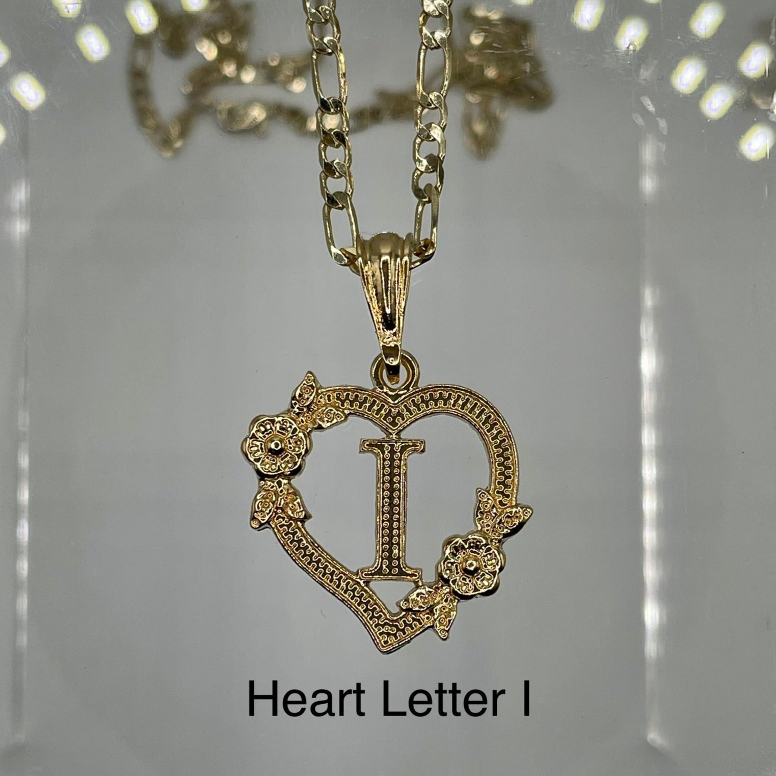 Heart letter I pendant. Gold heart pendant. Letter pendants.