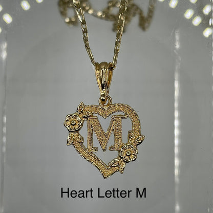 Heart letter M pendant. Gold heart pendant. Letter pendants.