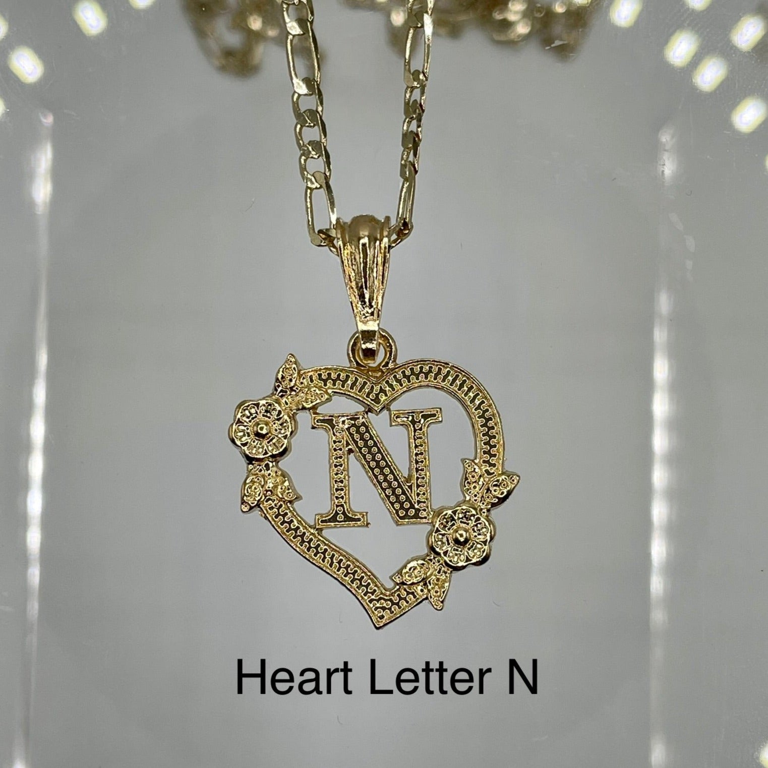Heart letter N pendant. Gold heart pendant. Letter pendants.