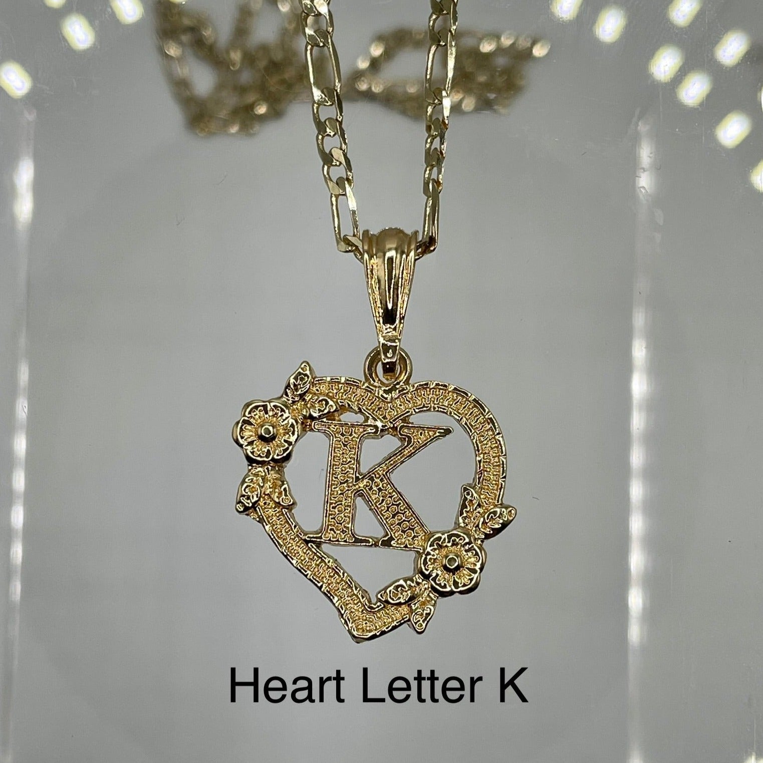 Heart letter K pendant. Gold heart pendant. Letter pendants.