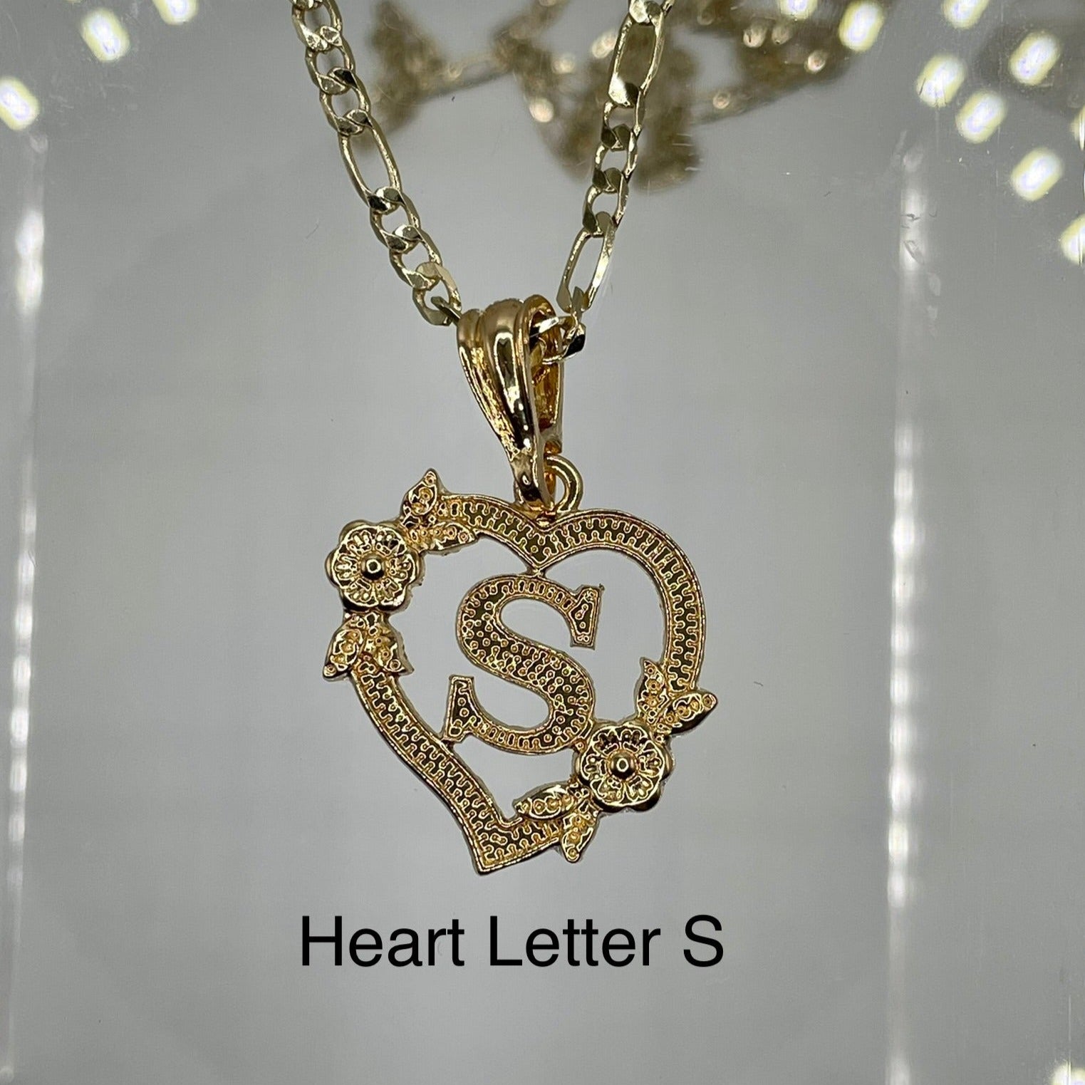 Heart letter S pendant. Gold heart pendant. Letter pendants.