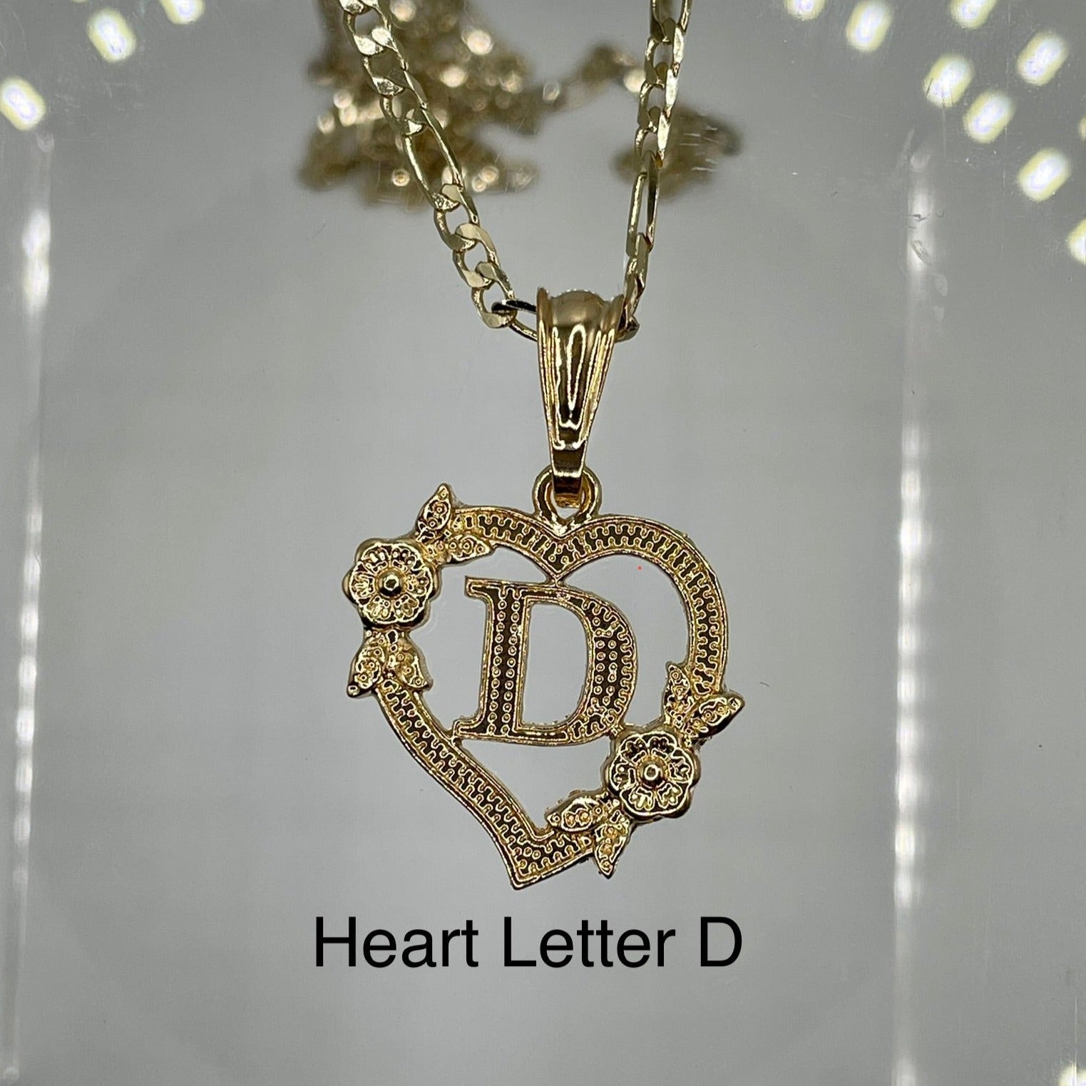 Heart letter D pendant. Gold heart pendant. Letter pendants.