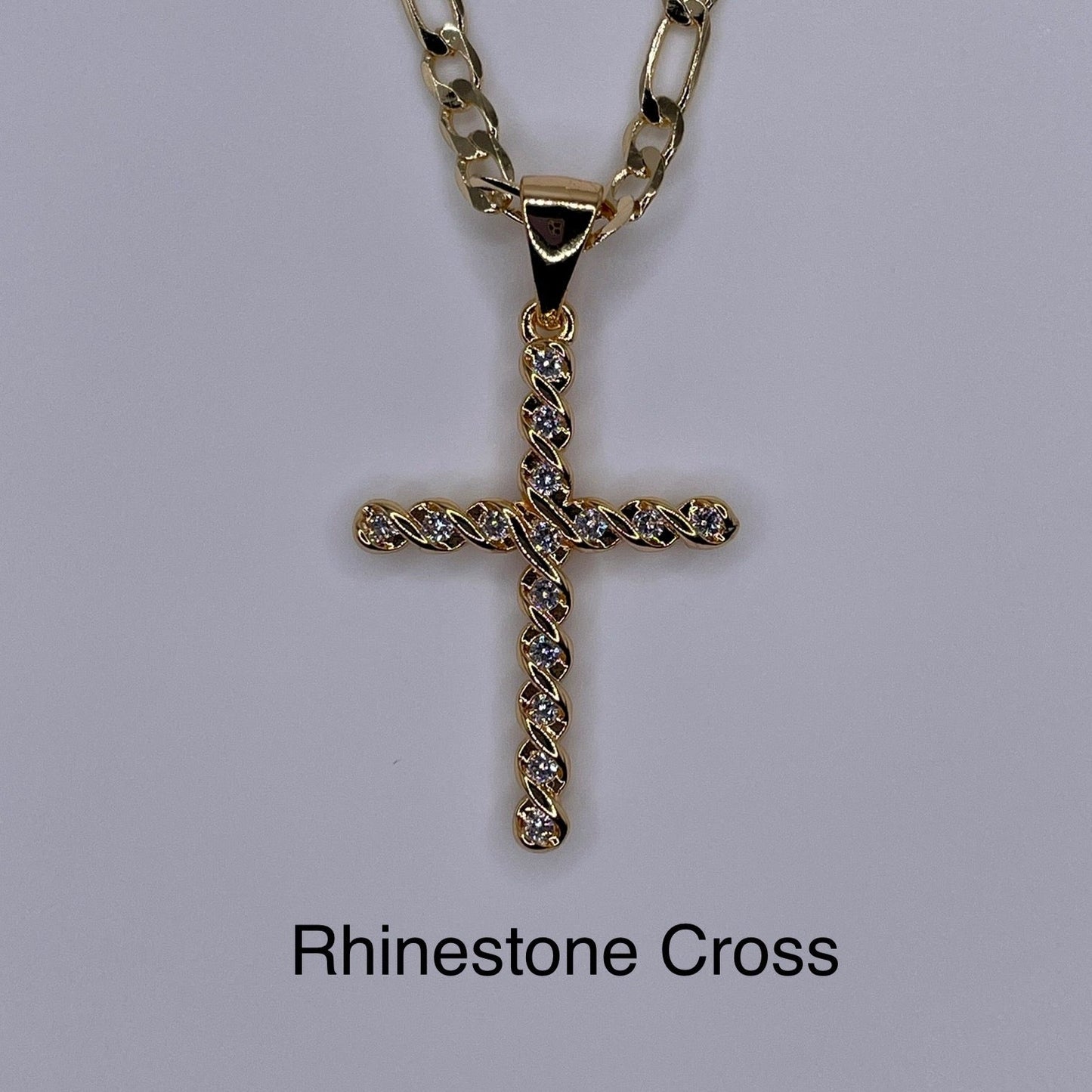 Gold plated rhinestone cross pendant. Cross pendant. Gold cross pendant.