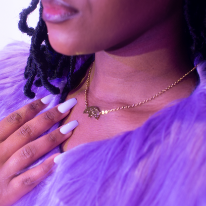 Oakland Tree Set necklace displayed on girl. Oakland Tree necklace. Oakland Tree jewelry. Oakland tree.