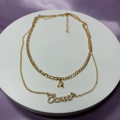 Cancer necklace. Gold plated zodiac necklaces. Zodiac name necklaces. Zodiac sign necklaces with zodiac sign pendants. Zodiac name necklaces. 