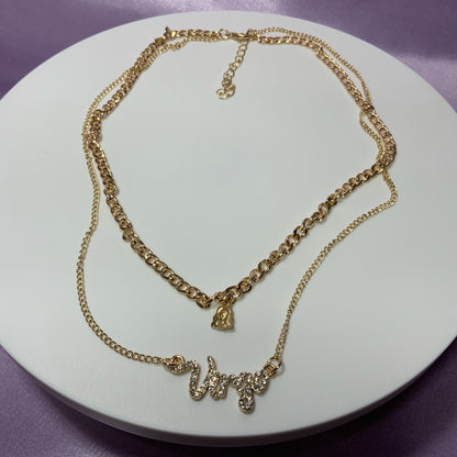 Virgo necklace. Gold plated zodiac necklaces. Zodiac name necklaces. Zodiac sign necklaces with zodiac sign pendants. Zodiac name necklaces. 